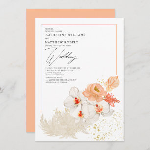 Romantic Peach Pampas Grass Floral Boho Summer Invitation