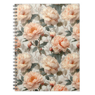 Romantic Peach Peony Ivory Floral Pattern Notebook