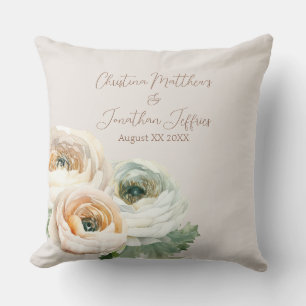 Romantic Peach Ranunculus on Ivory Cushion