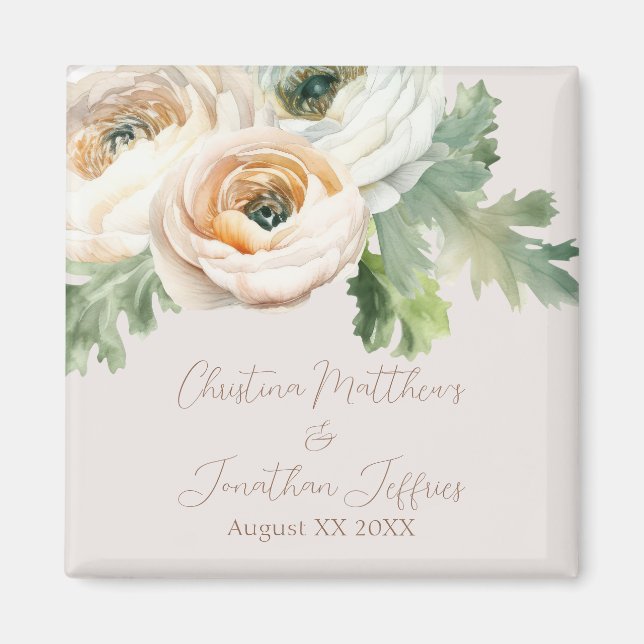 Romantic Peach Ranunculus on Ivory Magnet (Front)