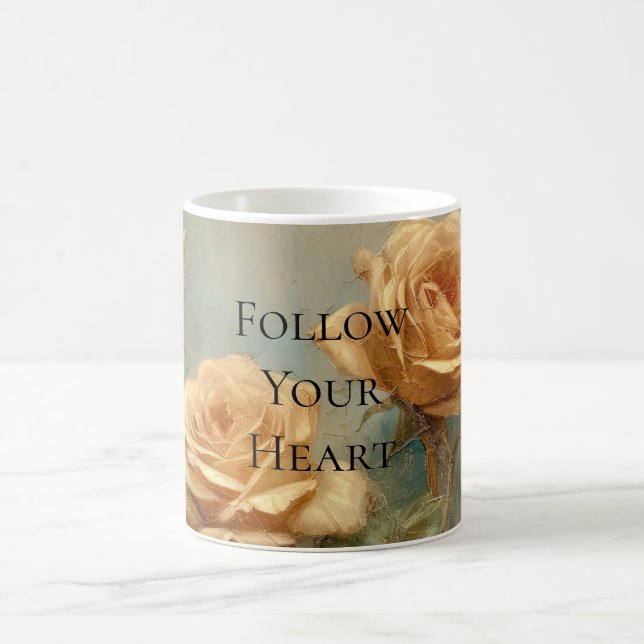 Romantic Peach Roses Floral Coffee Mug (Center)