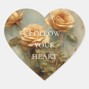 Romantic Peach Roses Floral Heart Sticker