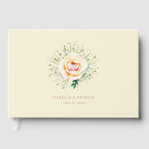 Romantic Peach Watercolor Floral Wreath Guest Book