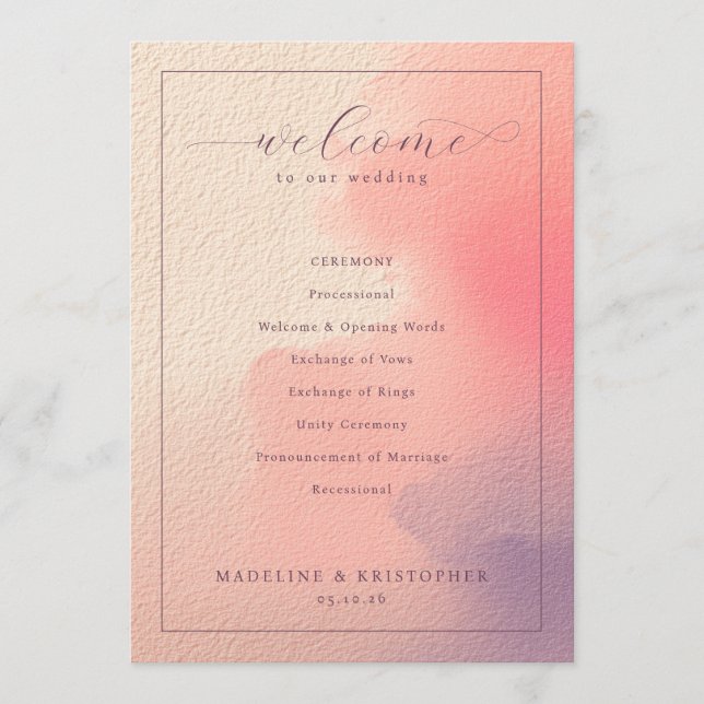 Romantic Peach Wedding Ceremony Schedule Program (Front)