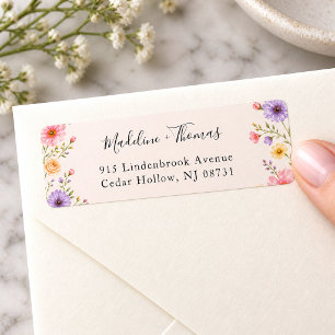 Romantic Peach Wildflower Wedding Return Address Label