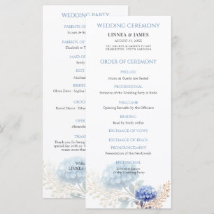 Romantic Pearl Blue Hydrangea Watercolor Wedding Program