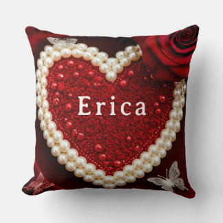 Romantic Pearl Heart Rose Pillow Design ❤️