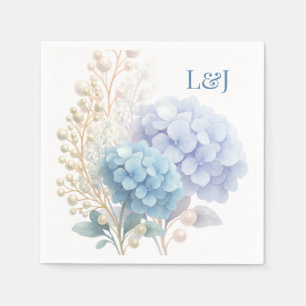 Romantic Pearl Hydrangea Blue Waterercolor Wedding Napkin