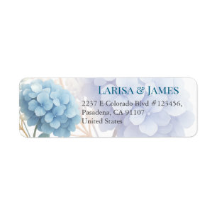 Romantic Pearl Hydrangea Blue Waterercolor Wedding Return Address Label