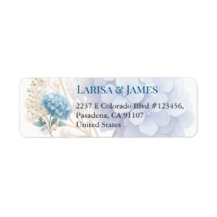 Romantic Pearl Hydrangea Blue Waterercolor Wedding Return Address Label