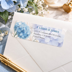 Romantic Pearl Hydrangea Blue Waterercolor Wedding Return Address Label
