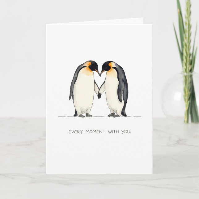 Romantic Penguin Couple Greeting Card (Front)