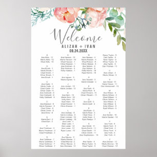 Romantic Peonies Alphabetical Seating Chart