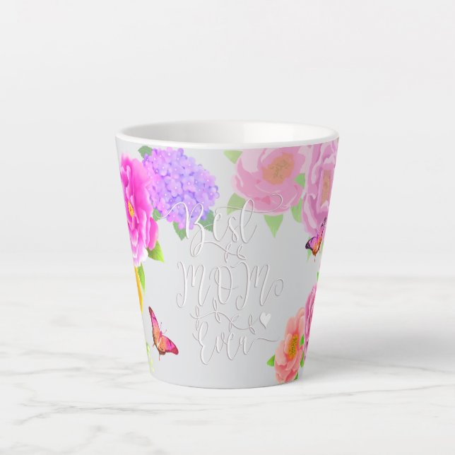 Romantic Peonies Garden Best Mum Grey Latte Mug (Front)