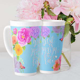 Romantic Peonies Garden Blue Best Mom Latte Mug