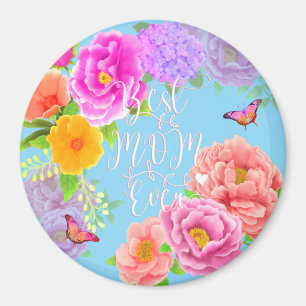 Romantic Peonies Garden Blue Best Mum Magnet