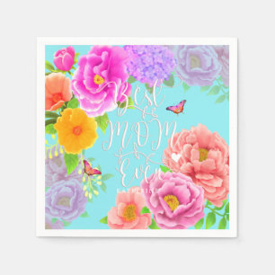 Romantic Peonies Garden Blue Best Mum Napkin