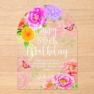 Romantic Peonies Garden Happy Birthday Acrylic Invitations