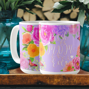 Romantic Peonies Garden Purple Best Mom Coffee Mug