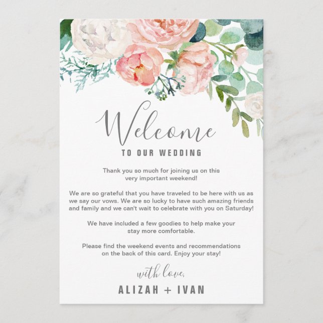 Romantic Peonies Welcome Letter & Itinerary Program (Front)