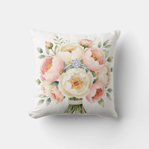 Romantic Peony Bouquet with Diamond Ring Cushion