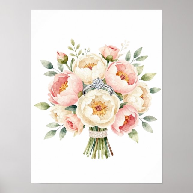 Romantic Peony Bouquet with Diamond Ring Poster (Front)