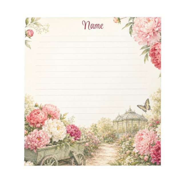 Romantic Peony Conservatory Garden Notepad (Front)