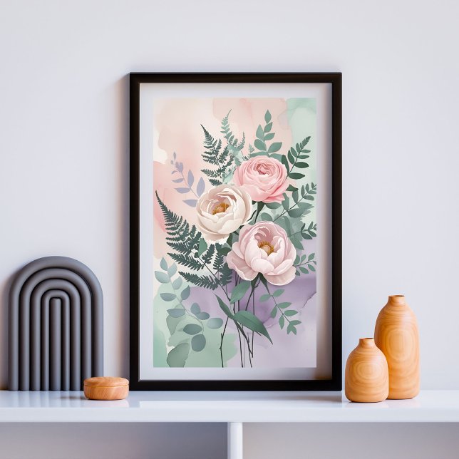 Romantic Peony & Fern Watercolor Wall Art  (Creator Uploaded)