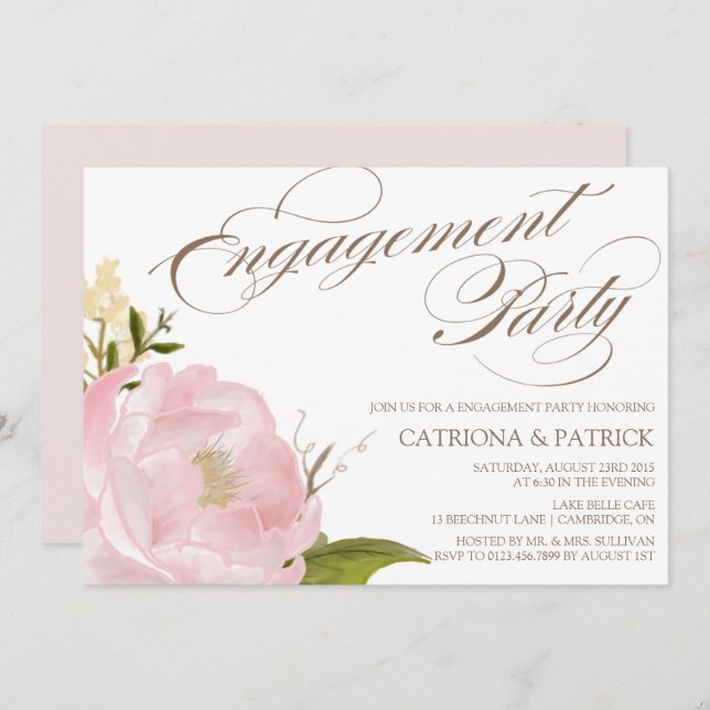 Romantic Peony Flower Engagament Party Invitation (Front/Back)