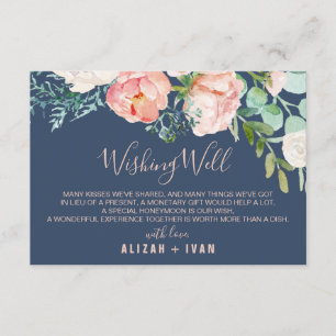 Romantic Peony Flowers Blue Wedding Wishing Well Enclosure Card