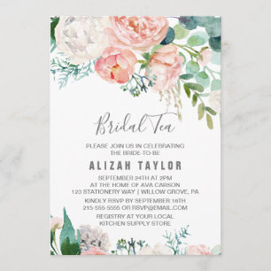 Romantic Peony Flowers Bridal Tea Invitation