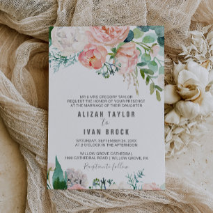 Romantic Peony Flowers Formal Wedding Invitation