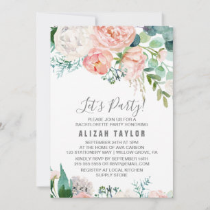 Romantic Peony Flowers Let's Party Invitation