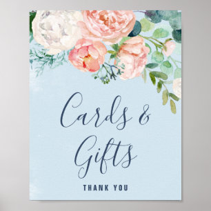 Romantic Peony Flowers Light Blue Cards & Gifts Poster
