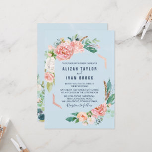 Romantic Peony Flowers Light Blue Wedding Invita Invitation