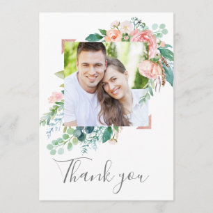 Romantic Peony Flowers Photo Thank You Card