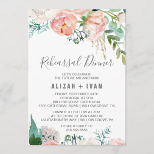 Romantic Peony Flowers Rehearsal Dinner Invitation