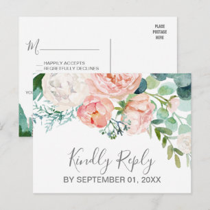 Romantic Peony Flowers Song Request RSVP Postcard