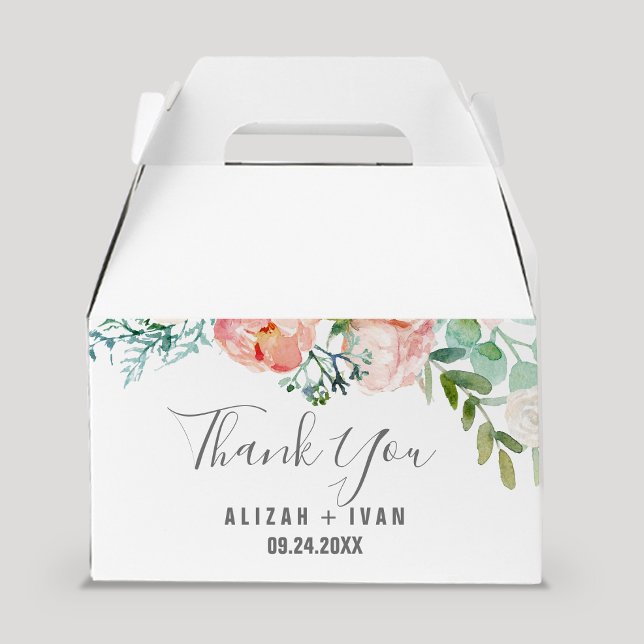 Romantic Peony Flowers Thank You Wedding Favour Box (Creator Uploaded)