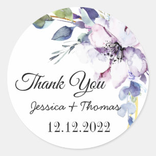 Romantic Peony Flowers Thank You Wedding Favour Classic Round Sticker