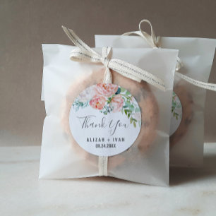 Romantic Peony Flowers Thank You Wedding Favour Classic Round Sticker