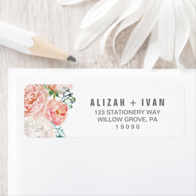 Romantic Peony Flowers Wedding Return Address Label (Insitu)
