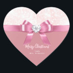 Romantic Personalised Heart Snowflake Xmas Sticker<br><div class="desc">Add a personal touch to your Christmas gifts with this customised snowflake,  pink glossy ribbon,  and diamond heart sticker! Personalise it with a name or message for a special festive touch this holiday season.</div>