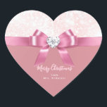 Romantic Personalised Heart Snowflake Xmas Sticker<br><div class="desc">Add a personal touch to your Christmas gifts with this customised snowflake,  pink glossy ribbon,  and diamond heart sticker! Personalise it with a name or message for a special festive touch this holiday season.</div>