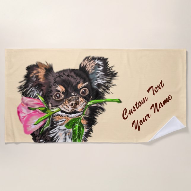 Romantic Pet Dog Beach Towel with Custom Text (Front)