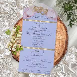 Romantic Petals & Hearts - Blue Pearl/Gold All In One Invitation