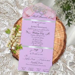 Romantic Petals & Hearts - Lavender/Silver All In One Invitation
