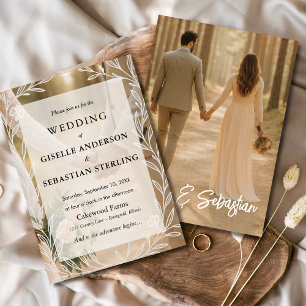  Romantic Photo Botanical Script Modern Wedding Invitation