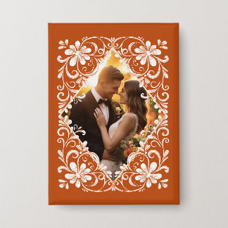 Romantic Photo Burnt Orange Anniversary Pin Button