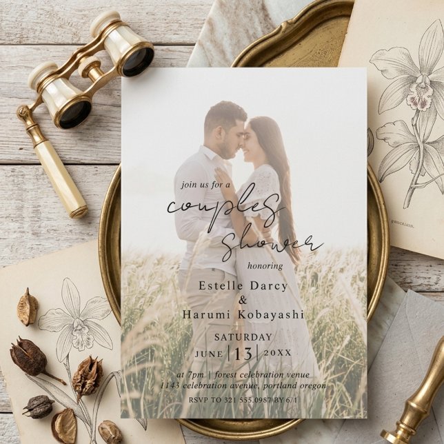 Romantic Photo Script Overlay Couples Shower Invitation (Creator Uploaded)